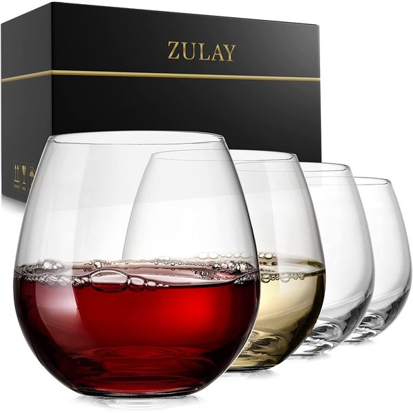 Zulay Kitchen Wine Glasses  Stemless 145 oz Set of 4 Clear ZULB08RN78HH9
